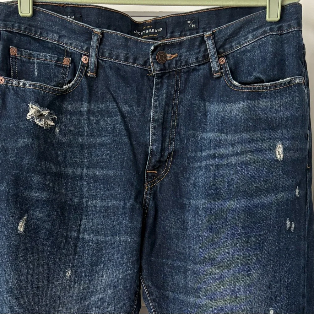 Lucky Brand Blue Straight Jeans with Vintage Distressing